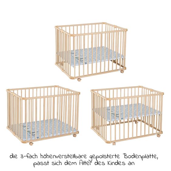 Geuther Laufgitter Lucilee Plus zusammenfaltbar, 3-fach höhenverstellbar mit 4 Rollen 76,2 x 97,4 cm - Lama - Natur