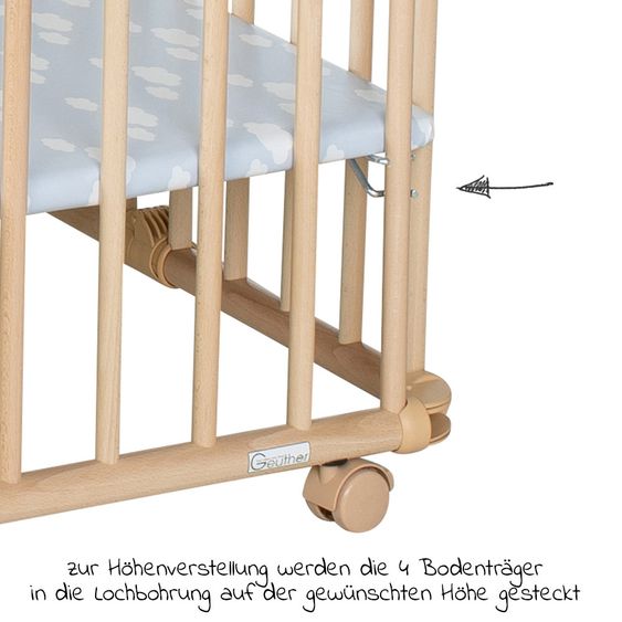 Geuther Laufgitter Lucilee Plus zusammenfaltbar, 3-fach höhenverstellbar mit 4 Rollen 76,2 x 97,4 cm - Lama - Natur