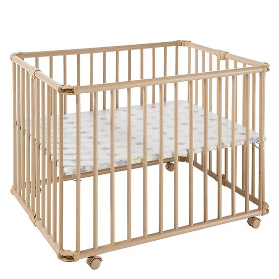 Geuther Playpen Lucilee Plus foldable, 3-fold height adjustable with 4 castors 76.2 x 97.4 cm - star - nature