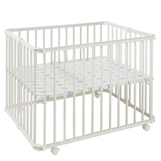 Geuther Playpen Lucilee Plus foldable, 3-fold height adjustable with 4 wheels 76.2 x 97.4 cm - Star - White