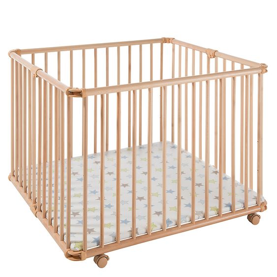 Geuther Laufgitter Lucilee Plus zusammenfaltbar, 3-fach höhenverstellbar mit 4 Rollen 90,2 x 97,4 cm - Sternchen - Natur