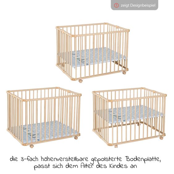 Geuther Laufgitter Lucilee Plus zusammenfaltbar, 3-fach höhenverstellbar mit 4 Rollen 90,2 x 97,4 cm - Sternchen - Natur