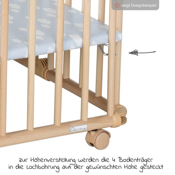 Geuther Laufgitter Lucilee Plus zusammenfaltbar, 3-fach höhenverstellbar mit 4 Rollen 90,2 x 97,4 cm - Sternchen - Natur