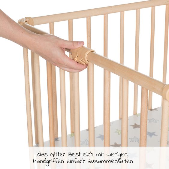 Geuther Laufgitter Lucilee Plus zusammenfaltbar, 3-fach höhenverstellbar mit 4 Rollen 90,2 x 97,4 cm - Sternchen - Natur