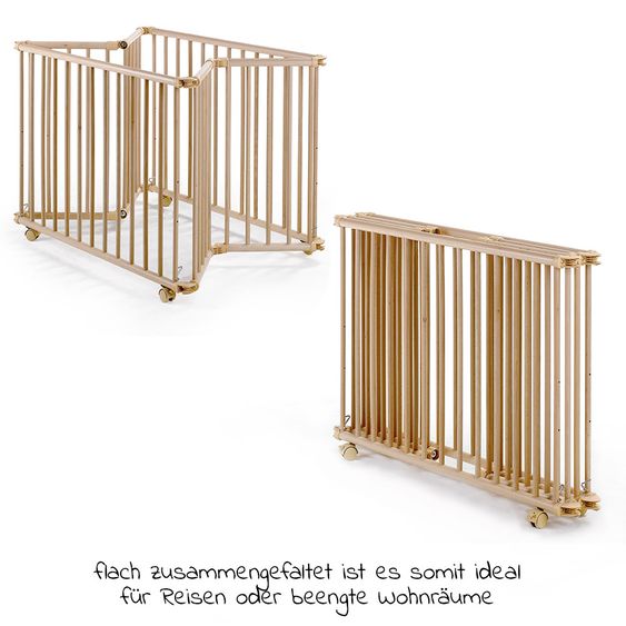 Geuther Laufgitter Lucilee Plus zusammenfaltbar, 3-fach höhenverstellbar mit 4 Rollen 90,2 x 97,4 cm - Sternchen - Natur