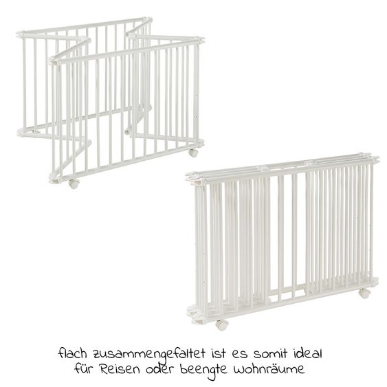Geuther Laufgitter Lucilee Plus zusammenfaltbar, 3-fach höhenverstellbar mit 4 Rollen 90,2 x 97,4 cm - Sternchen - Weiß
