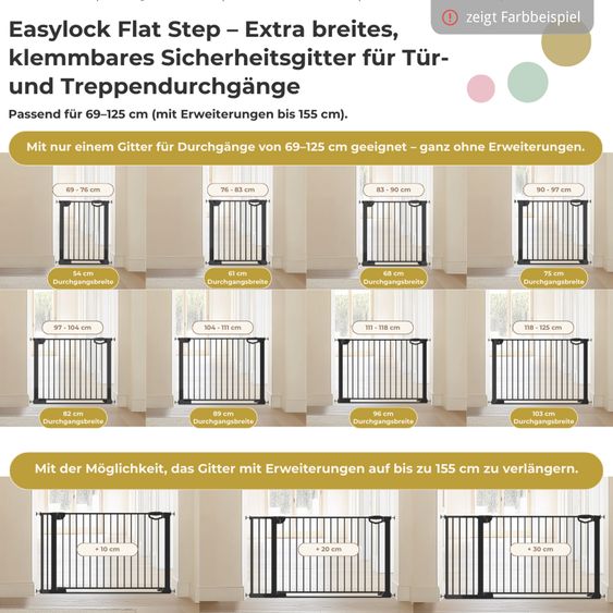 Geuther Cancello di sicurezza per porte / Cancello di sicurezza per scale Easylock Flatstep Metal montaggio senza attrezzi senza forare, si chiude automaticamente 97 - 104 cm - Metallo - Bianco