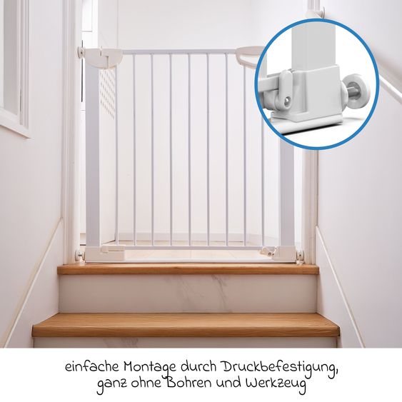 Geuther Cancello di sicurezza per porte / Cancello di sicurezza per scale Easylock Flatstep Metal montaggio senza attrezzi senza forare, si chiude automaticamente 97 - 104 cm - Metallo - Bianco