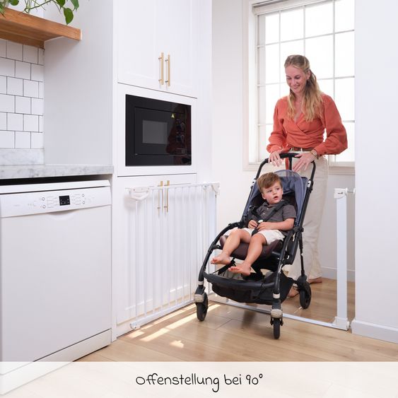 Geuther Cancello di sicurezza per porte / Cancello di sicurezza per scale Easylock Flatstep Metal montaggio senza attrezzi senza forare, si chiude automaticamente 97 - 104 cm - Metallo - Bianco