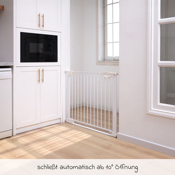 Geuther Cancello di sicurezza per porte / Cancello di sicurezza per scale Easylock Flatstep Metal montaggio senza attrezzi senza forare, si chiude automaticamente 97 - 104 cm - Metallo - Bianco
