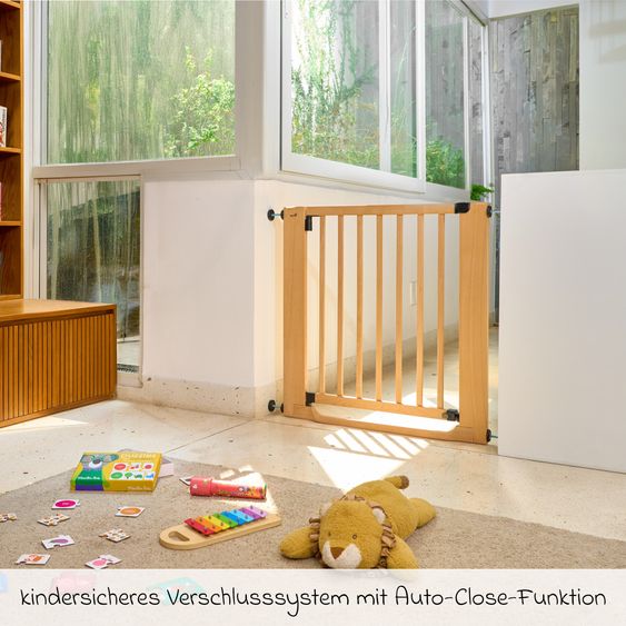 Geuther Cancello di sicurezza per porte / Cancello di sicurezza per scale Easylock Flatstep Wood Gate montaggio a pressione senza attrezzi, si chiude automaticamente 79 - 87 cm - Legno - ECO