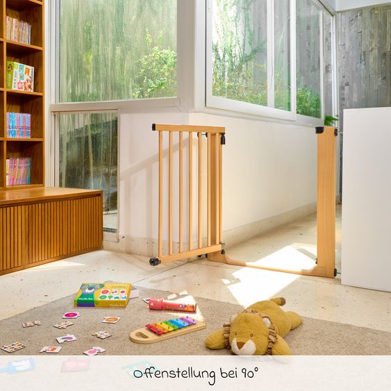 Geuther Cancello di sicurezza per porte / Cancello di sicurezza per scale Easylock Flatstep Wood Gate montaggio a pressione senza attrezzi, si chiude automaticamente 79 - 87 cm - Legno - ECO