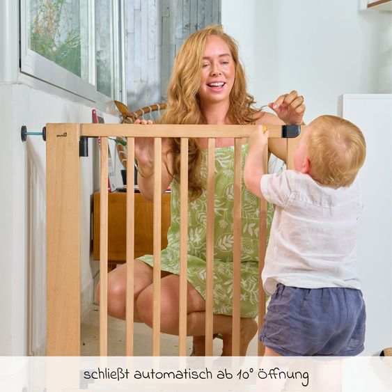 Geuther Cancello di sicurezza per porte / Cancello di sicurezza per scale Easylock Flatstep Wood Gate montaggio a pressione senza attrezzi, si chiude automaticamente 79 - 87 cm - Legno - ECO
