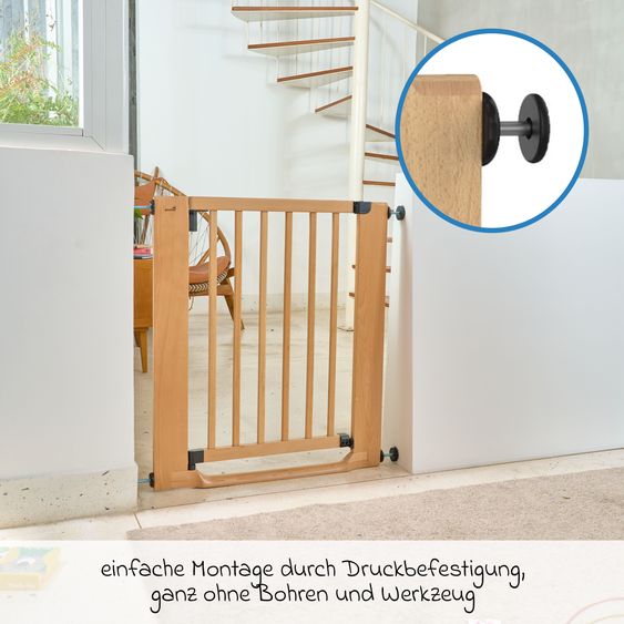 Geuther Cancello di sicurezza per porte / Cancello di sicurezza per scale Easylock Flatstep Wood Gate montaggio a pressione senza attrezzi, si chiude automaticamente 87 - 95 cm - Legno - ECO