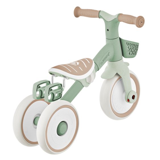 GLOBBER Tricycle 2-in-1 Learning Trike PLUS ECO à Partir De 12 Mois Jusqu’à 3 Ans Charge Jusqu’à 22 Kg Inclus Panier De Guidon - Sauge Verte