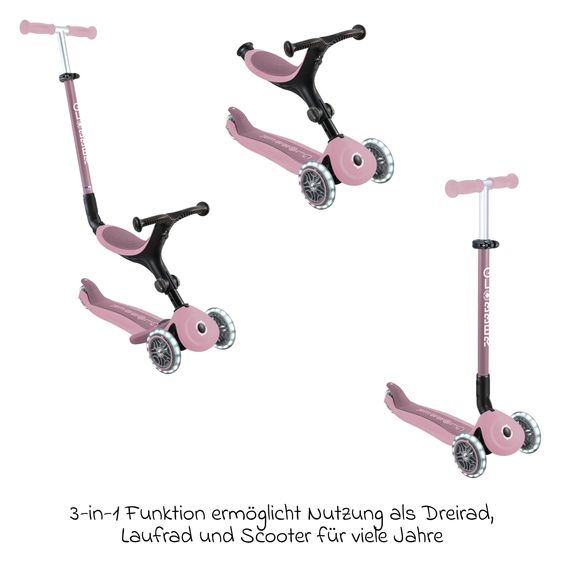 GLOBBER Véhicule 3-in-1 GO-UP Active Lights ECO Roller, Tricycle, Draisienne à partir de 15 Mois jusqu’à 7 Ans avec Roues Lumineuses jusqu’à 50 kg de Charge - Baie