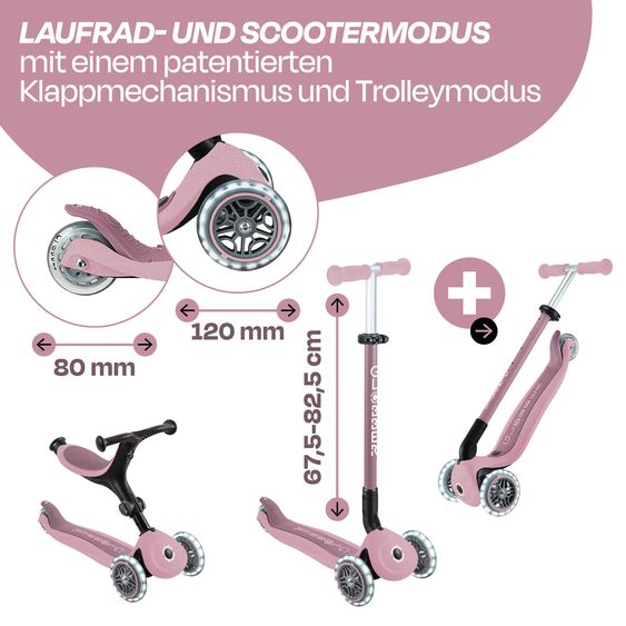GLOBBER Véhicule 3-in-1 GO-UP Active Lights ECO Roller, Tricycle, Draisienne à partir de 15 Mois jusqu’à 7 Ans avec Roues Lumineuses jusqu’à 50 kg de Charge - Baie
