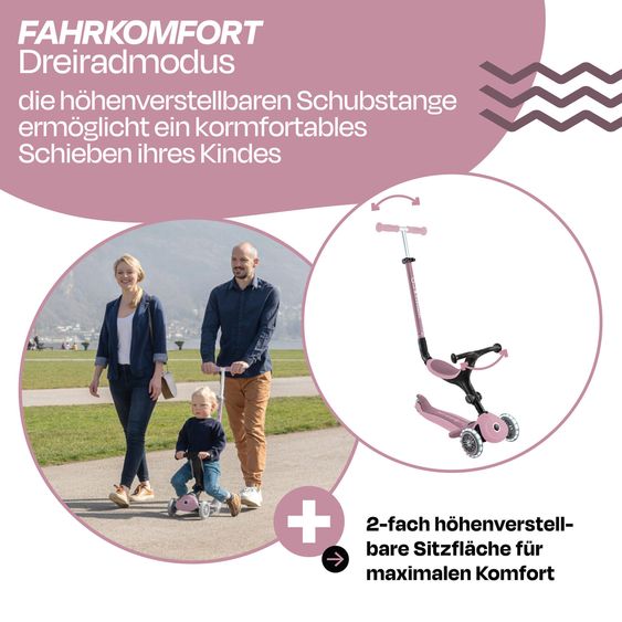 GLOBBER Véhicule 3-in-1 GO-UP Active Lights ECO Roller, Tricycle, Draisienne à partir de 15 Mois jusqu’à 7 Ans avec Roues Lumineuses jusqu’à 50 kg de Charge - Baie