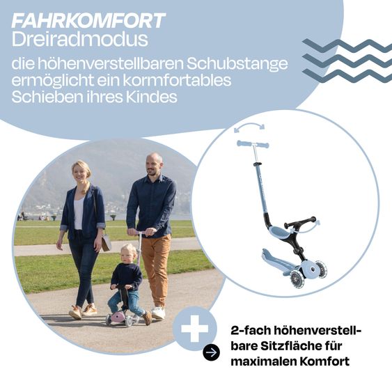 GLOBBER Véhicule 3-in-1 GO-UP Active Lights ECO Roller, Tricycle, Draisienne à partir de 15 Mois jusqu’à 7 Ans avec Roues Lumineuses jusqu’à 50 kg de Charge - Myrtille