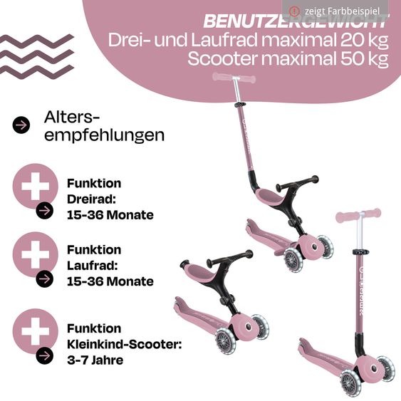 GLOBBER Véhicule 3-in-1 GO-UP Active Lights ECO Roller, Tricycle, Draisienne à partir de 15 Mois jusqu’à 7 Ans avec Roues Lumineuses jusqu’à 50 kg de Charge - Noix De Coco Blanc