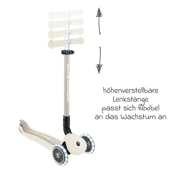 GLOBBER Véhicule 3-in-1 GO-UP Active Lights ECO Roller, Tricycle, Draisienne à partir de 15 Mois jusqu’à 7 Ans avec Roues Lumineuses jusqu’à 50 kg de Charge - Noix De Coco Blanc