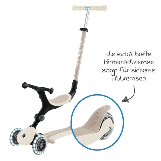 GLOBBER Véhicule 3-in-1 GO-UP Active Lights ECO Roller, Tricycle, Draisienne à partir de 15 Mois jusqu’à 7 Ans avec Roues Lumineuses jusqu’à 50 kg de Charge - Noix De Coco Blanc