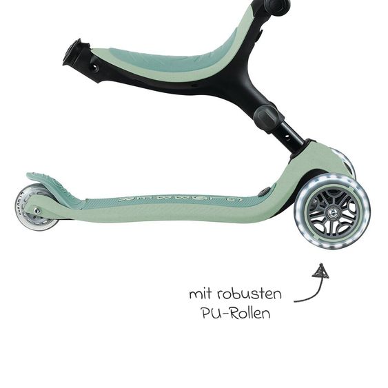 GLOBBER Véhicule 3-in-1 GO-UP Active Lights ECO Roller, Tricycle, Draisienne à partir de 15 Mois jusqu’à 7 Ans avec Roues Lumineuses jusqu’à 50 kg de Charge - Pistache