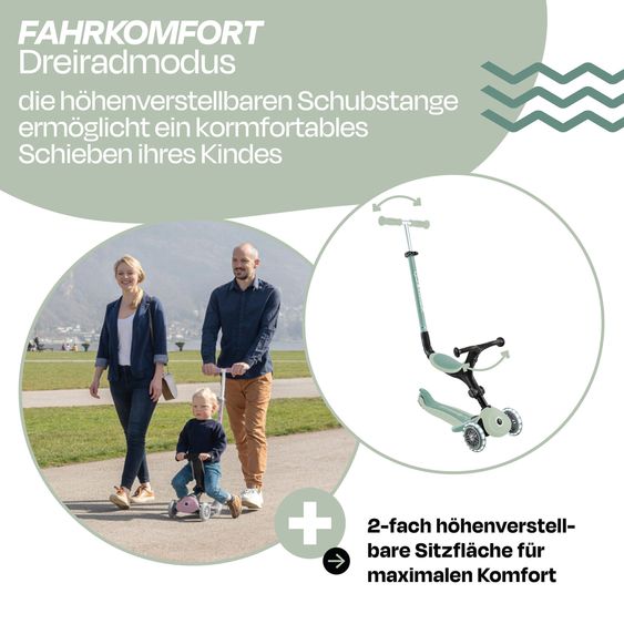 GLOBBER Véhicule 3-in-1 GO-UP Active Lights ECO Roller, Tricycle, Draisienne à partir de 15 Mois jusqu’à 7 Ans avec Roues Lumineuses jusqu’à 50 kg de Charge - Pistache
