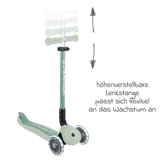 GLOBBER Véhicule 3-in-1 GO-UP Active Lights ECO Roller, Tricycle, Draisienne à partir de 15 Mois jusqu’à 7 Ans avec Roues Lumineuses jusqu’à 50 kg de Charge - Pistache