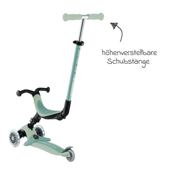 GLOBBER Véhicule 3-in-1 GO-UP Active Lights ECO Roller, Tricycle, Draisienne à partir de 15 Mois jusqu’à 7 Ans avec Roues Lumineuses jusqu’à 50 kg de Charge - Pistache