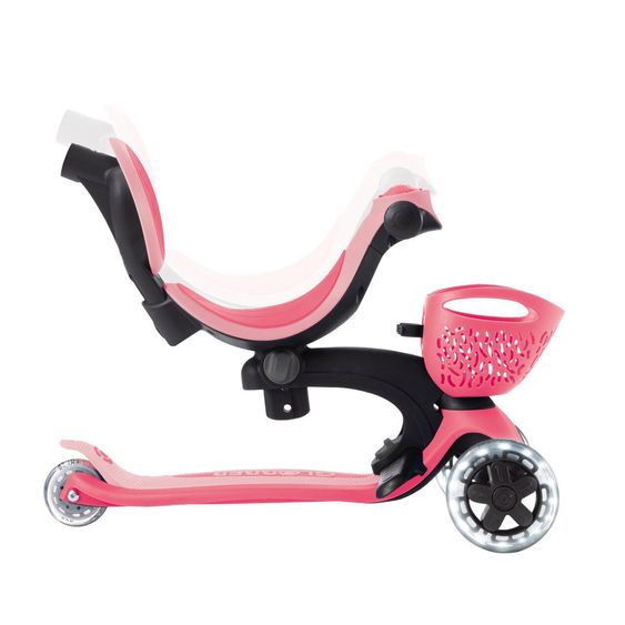 GLOBBER Véhicule 3-in-1 GO-UP Baby 360 Lights Roller, Tricycle, Draisienne À Partir De 15 Mois Jusqu’À 9 Ans Charge Jusqu’À 50 Kg Avec Roues Lumineuses & Module Lumineux - Corail Rose