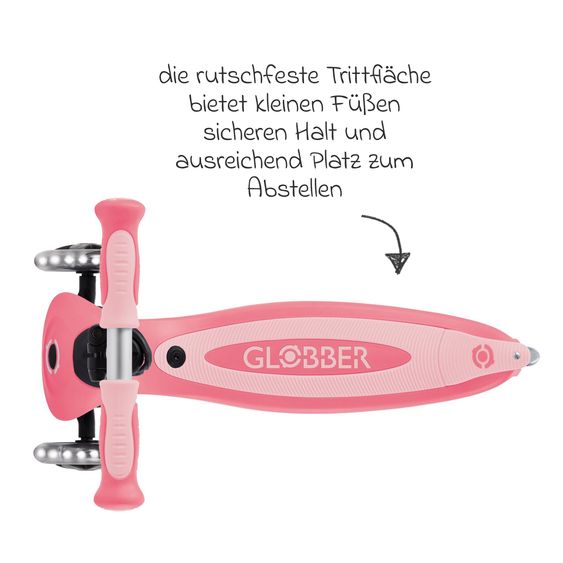 GLOBBER Véhicule 3-in-1 GO-UP Baby 360 Lights Roller, Tricycle, Draisienne À Partir De 15 Mois Jusqu’À 9 Ans Charge Jusqu’À 50 Kg Avec Roues Lumineuses & Module Lumineux - Corail Rose