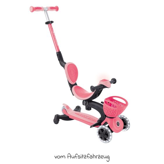 GLOBBER Véhicule 3-in-1 GO-UP Baby 360 Lights Roller, Tricycle, Draisienne À Partir De 15 Mois Jusqu’À 9 Ans Charge Jusqu’À 50 Kg Avec Roues Lumineuses & Module Lumineux - Corail Rose