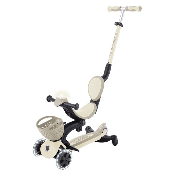 GLOBBER 3-in-1 Vehicle GO-UP Baby 360 Lights Roller, Tricycle, Balance Bike from 15 Months to 9 Years, Load Capacity up to 50 kg with Light-Up Wheels & Light Module - Taupe