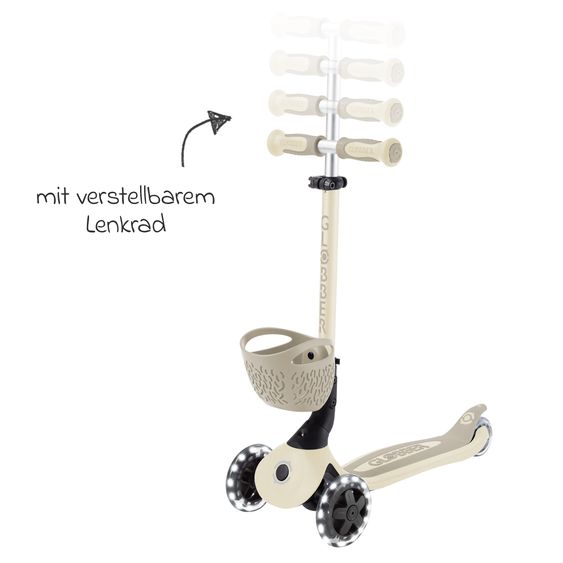 GLOBBER Véhicule 3-in-1 GO-UP Baby 360 Lights Roller, Tricycle, Draisienne À Partir De 15 Mois Jusqu’À 9 Ans Charge Jusqu’À 50 Kg Avec Roues Lumineuses & Module Lumineux - Taupe