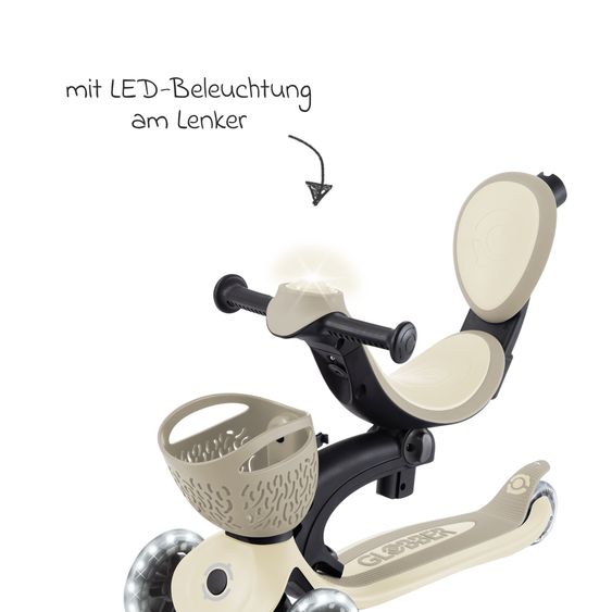 GLOBBER Véhicule 3-in-1 GO-UP Baby 360 Lights Roller, Tricycle, Draisienne À Partir De 15 Mois Jusqu’À 9 Ans Charge Jusqu’À 50 Kg Avec Roues Lumineuses & Module Lumineux - Taupe