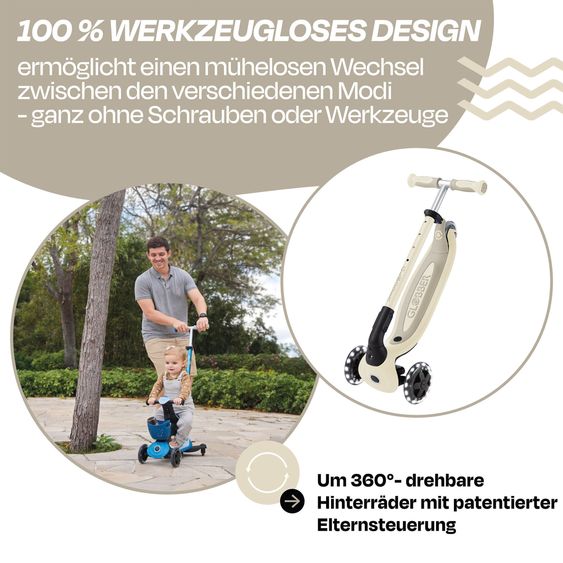 GLOBBER Véhicule 3-in-1 GO-UP Baby 360 Lights Roller, Tricycle, Draisienne À Partir De 15 Mois Jusqu’À 9 Ans Charge Jusqu’À 50 Kg Avec Roues Lumineuses & Module Lumineux - Taupe