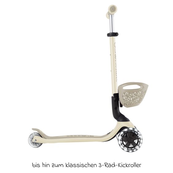 GLOBBER Véhicule 3-in-1 GO-UP Baby 360 Lights Roller, Tricycle, Draisienne À Partir De 15 Mois Jusqu’À 9 Ans Charge Jusqu’À 50 Kg Avec Roues Lumineuses & Module Lumineux - Taupe