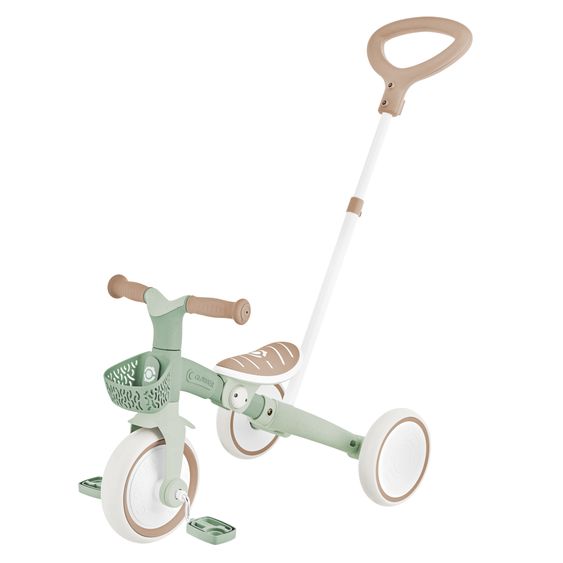 GLOBBER 3-in-1 Fahrzeug Learning Trike PLUS ECO Dreirad, Laufrad, Schiebetrike ab 12 Monate bis 3 jahren bis 22 kg belastbar inkl. Lenkerkorb - Salbei Grün