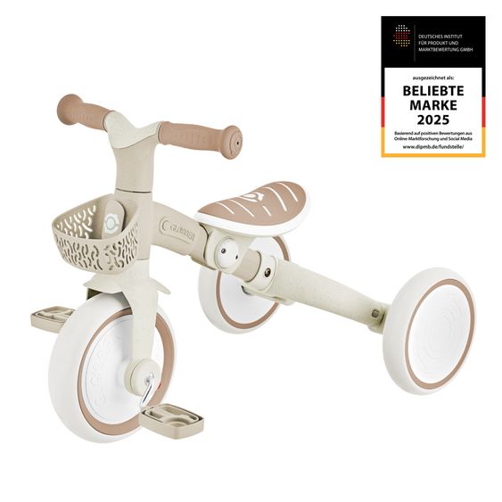GLOBBER Véhicule 3-in-1 Learning Trike PLUS ECO Tricycle, Draisienne, Tricycle Poussette À Pousser Dès 12 Mois Jusqu’à 3 Ans Jusqu’à 22 Kg Chargeable Incl. Panier Guidon - Taupe
