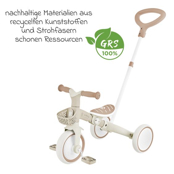 GLOBBER Véhicule 3-in-1 Learning Trike PLUS ECO Tricycle, Draisienne, Tricycle Poussette À Pousser Dès 12 Mois Jusqu’à 3 Ans Jusqu’à 22 Kg Chargeable Incl. Panier Guidon - Taupe