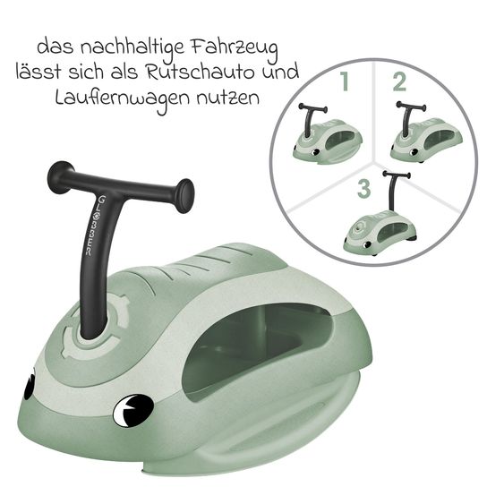 GLOBBER Veicolo 3-in-1 Walk n Roll Animale a Dondolo, Camminatore, Auto Spingi & Scivola da 6 Mesi a 3 Anni, Portata fino a 20 kg - Pistacchio