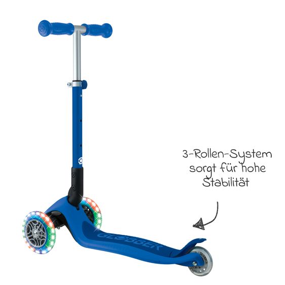 GLOBBER Trottinette 3 Roues JUNIOR Pliable Lights À Partir De 2 Ans Jusqu’à 50 Kg Chargeable Avec Roues Lumineuses - Bleu