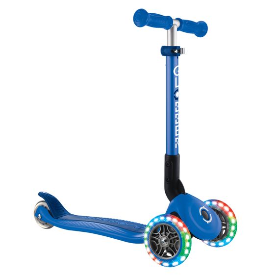 GLOBBER 3-Wheel Scooter JUNIOR Foldable Lights from 2 years up to 50 kg load capacity with light-up wheels - Dark Blue