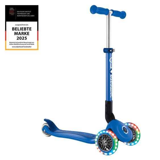 GLOBBER Trottinette 3 Roues JUNIOR Pliable Lights À Partir De 2 Ans Jusqu’à 50 Kg Chargeable Avec Roues Lumineuses - Bleu Foncé