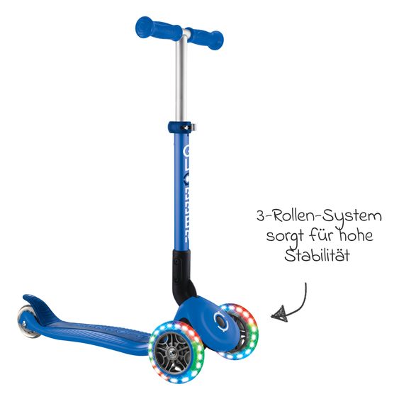 GLOBBER Trottinette 3 Roues JUNIOR Pliable Lights À Partir De 2 Ans Jusqu’à 50 Kg Chargeable Avec Roues Lumineuses - Bleu Foncé