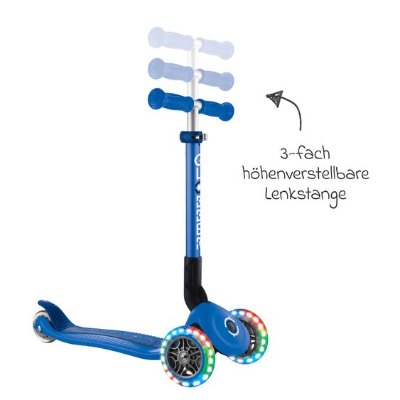 GLOBBER Trottinette 3 Roues JUNIOR Pliable Lights À Partir De 2 Ans Jusqu’à 50 Kg Chargeable Avec Roues Lumineuses - Bleu Foncé