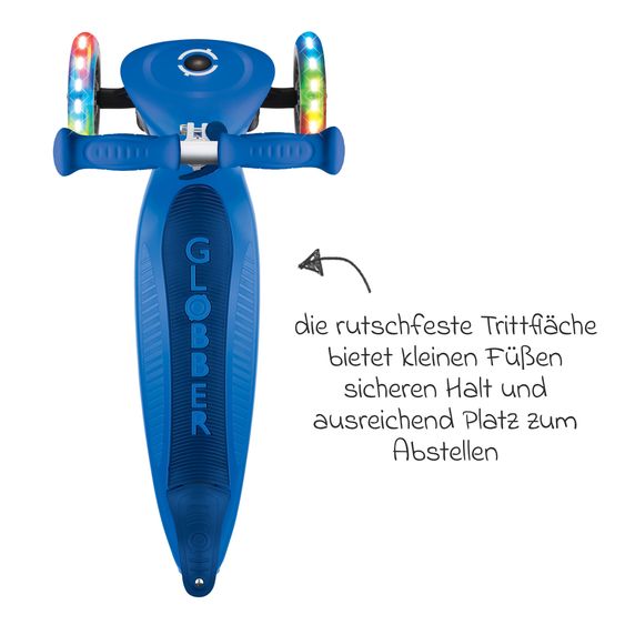 GLOBBER Trottinette 3 Roues JUNIOR Pliable Lights À Partir De 2 Ans Jusqu’à 50 Kg Chargeable Avec Roues Lumineuses - Bleu Foncé