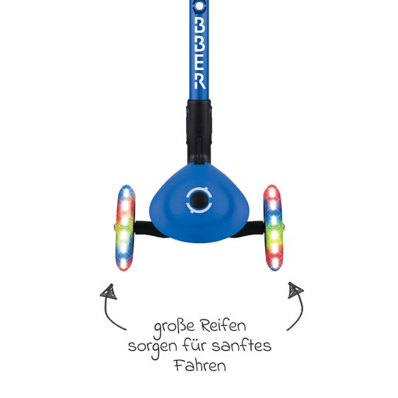GLOBBER Trottinette 3 Roues JUNIOR Pliable Lights À Partir De 2 Ans Jusqu’à 50 Kg Chargeable Avec Roues Lumineuses - Bleu Foncé