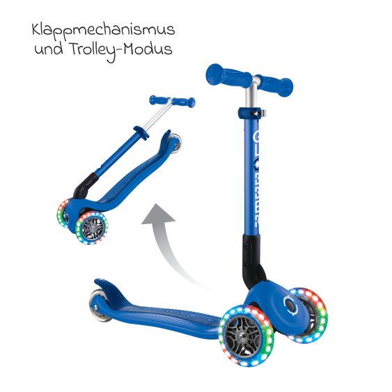 GLOBBER Trottinette 3 Roues JUNIOR Pliable Lights À Partir De 2 Ans Jusqu’à 50 Kg Chargeable Avec Roues Lumineuses - Bleu Foncé